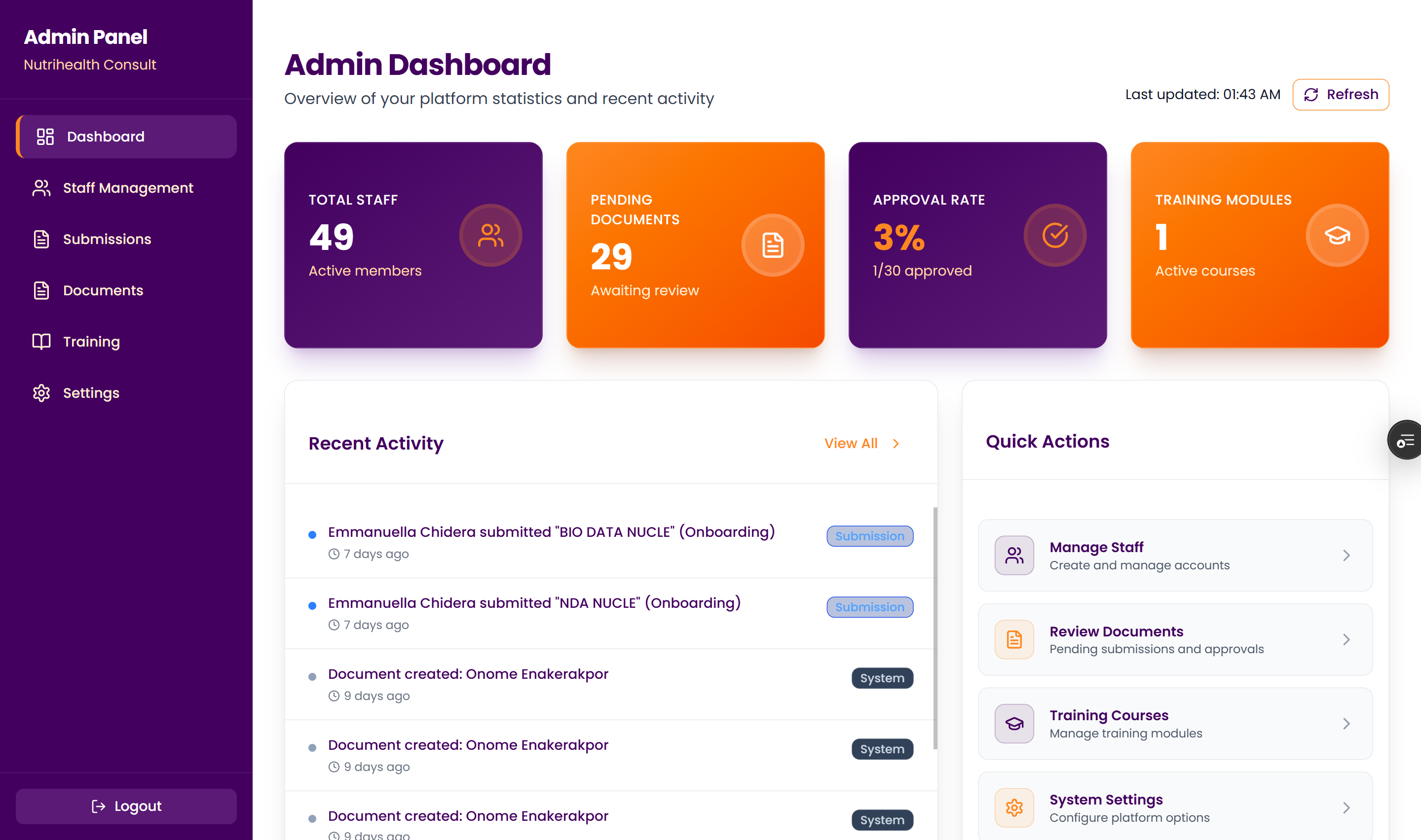 Nutrihealth Consult — Staff Management Platform